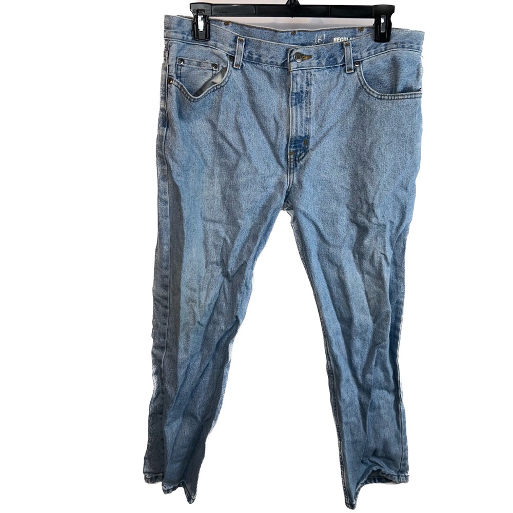 George Jeans Relaxed Regular Fit Light Faded Wash Denim Pull on Zipper Fly Pants